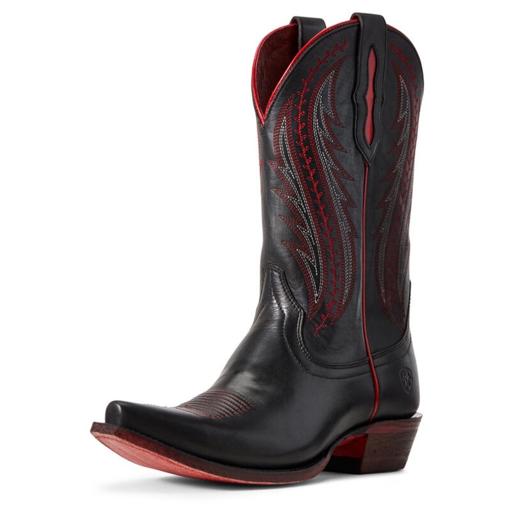Ariat Black Leather Western Boots with Red Trim